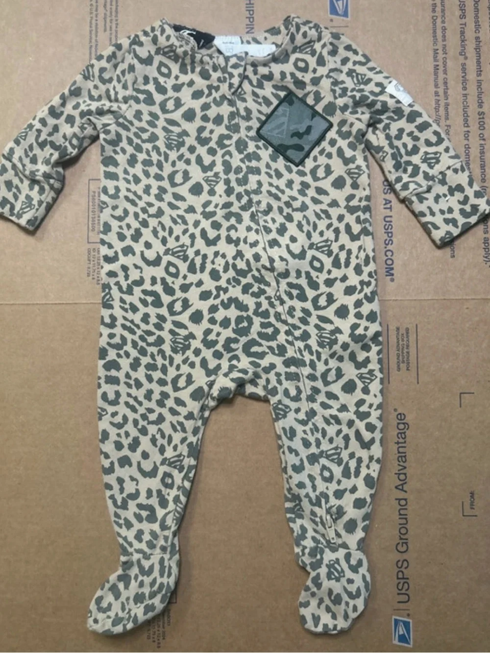 Baby Leopard-Print Footed One-Piece - Beige/Olive
